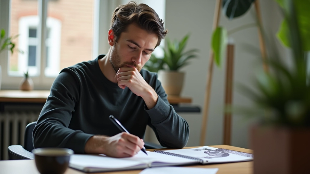 Créatif réfléchissant à sa planification hebdomadaire dans un espace de travail calme